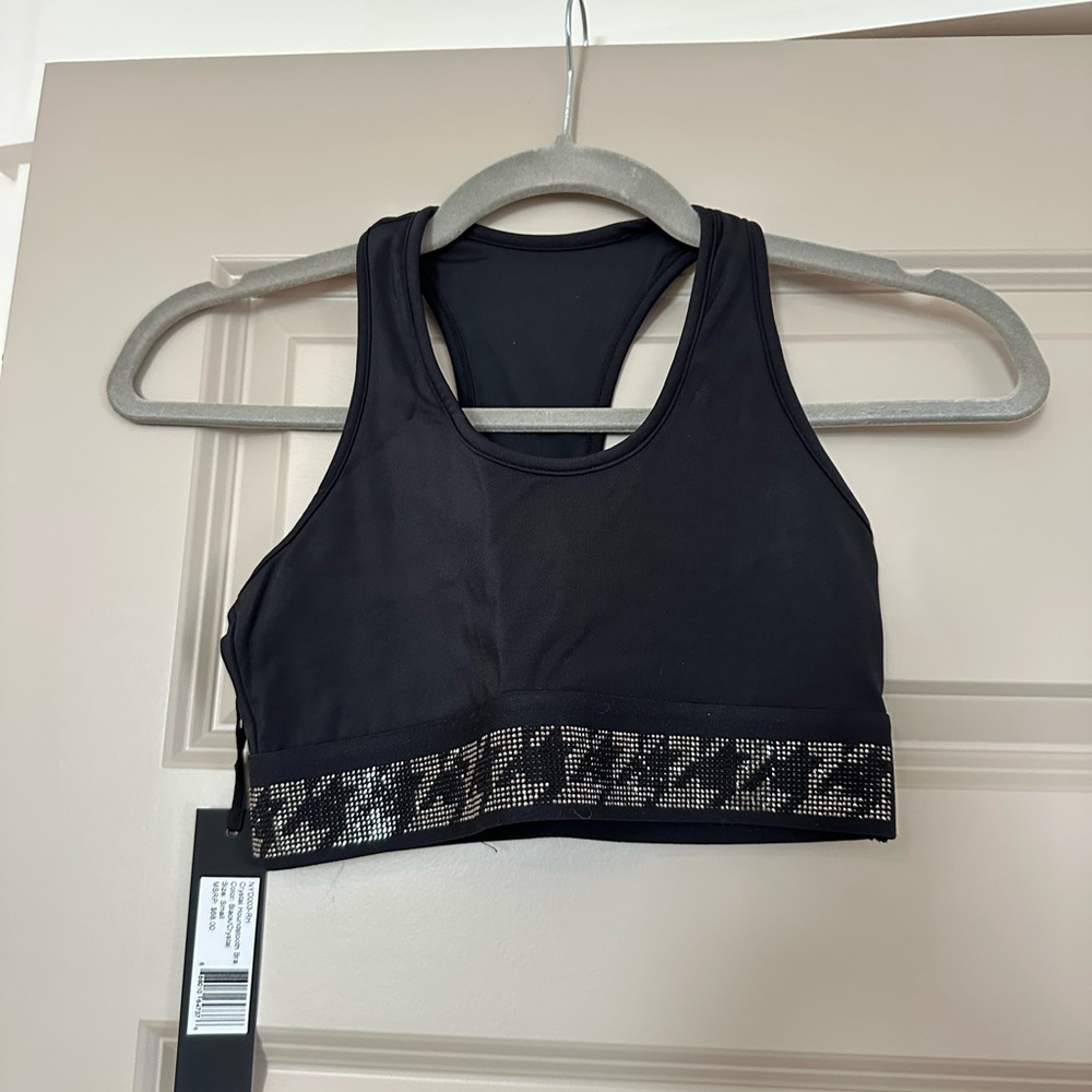 Women's Noli Yoga Crystal Houndstooth Black Sports Bra, Size Small